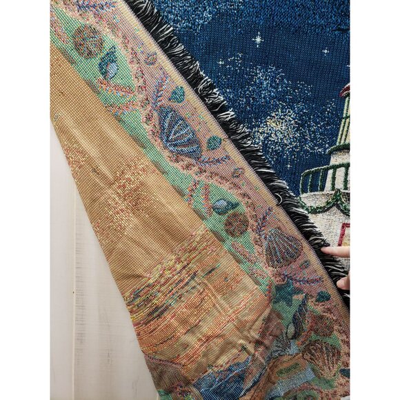 Christmas Lighthouse Woven Tapestry Throw Crown Crafts 58" X 48" Coastal Holiday - Picture 8 of 8